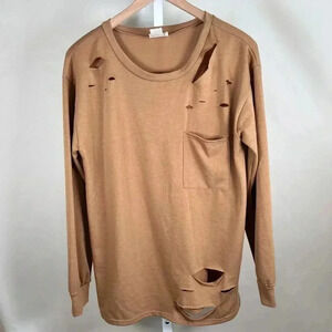 BiBi Size Medium Distressed Top Long Sleeve Casual Tan